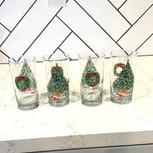 Vintage Salem China Company Christmas Noel Glass Tumblers x4 bar cart festive